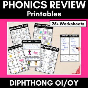 Diphthong OI/OY Worksheets - PHONICS REVIEW for Diphthong Sounds