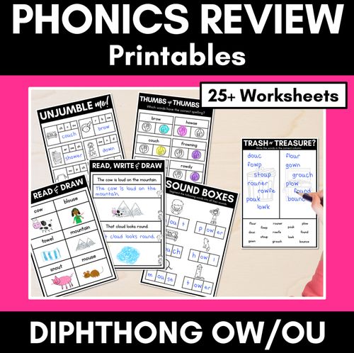 Resource preview 1 for Diphthong OU/OW Worksheets - PHONICS REVIEW for Diphthong Sounds 