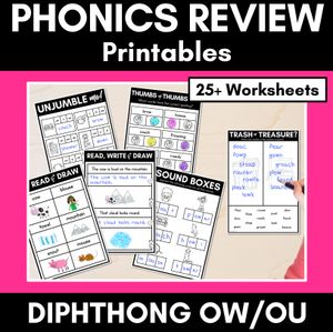 Diphthong OU/OW Worksheets - PHONICS REVIEW for Diphthong Sounds