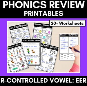 R-Controlled EER Worksheets - PHONICS REVIEW for R-Controlled Vowel Sounds