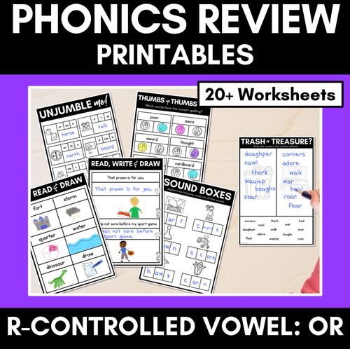 Resource preview 1 for R-Controlled OR AW ORE OOR Worksheets - PHONICS REVIEW for R-Controlled Vowel Sounds