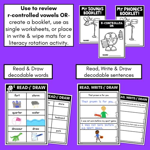 Resource preview 2 for R-Controlled OR AW ORE OOR Worksheets - PHONICS REVIEW for R-Controlled Vowel Sounds