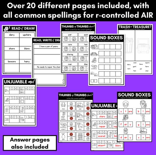 Resource preview 4 for R-Controlled AIR Worksheets - PHONICS REVIEW for R-Controlled Vowel Sounds 