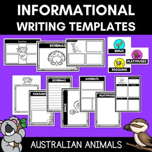 INFORMATIVE TEXT WRITING TEMPLATES - Australian Animals Writing Templates for K-2