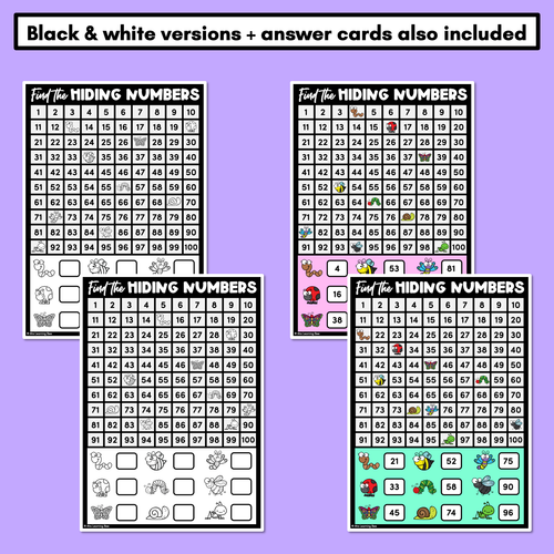 Resource preview 4 for Find the Hidden Numbers - 1-100 - Level 4 Task Cards & Worksheets