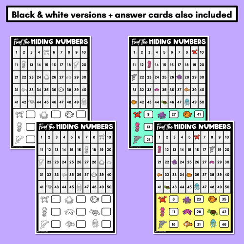 Resource preview 4 for Find the Hidden Numbers - 1-50 - Level 3 Task Cards & Worksheets 