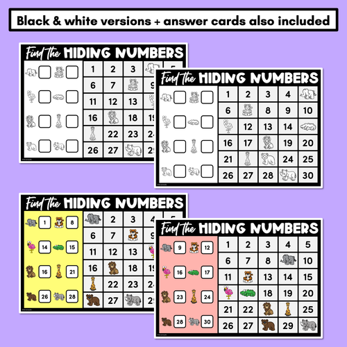 Resource preview 4 for Find the Hidden Numbers - 1-30 - Level 2 Task Cards & Worksheets