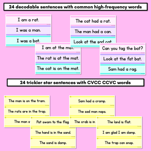 Resource preview 3 for CVC CVCC CCVC Short A Decodable Words and Sentence Cards 