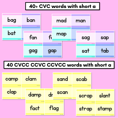 Resource preview 2 for CVC CVCC CCVC Short A Decodable Words and Sentence Cards 
