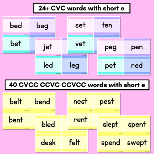 Resource preview 2 for CVC CVCC CCVC Short E Decodable Words and Sentence Cards