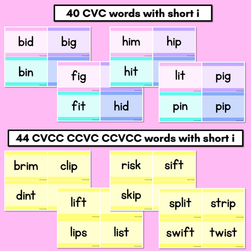 Resource preview 2 for CVC CVCC CCVC Short I Decodable Words and Sentence Cards