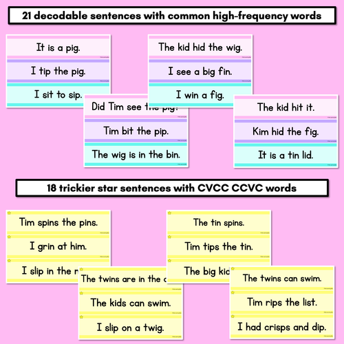 Resource preview 3 for CVC CVCC CCVC Short I Decodable Words and Sentence Cards