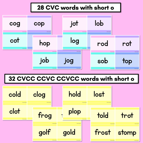 Resource preview 2 for CVC CVCC CCVC Short O Decodable Words and Sentence Cards