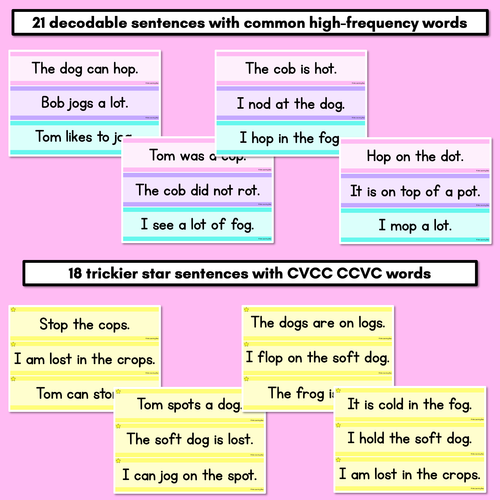 Resource preview 3 for CVC CVCC CCVC Short O Decodable Words and Sentence Cards