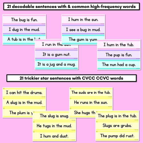 Resource preview 3 for CVC CVCC CCVC Short U Decodable Words and Sentence Cards