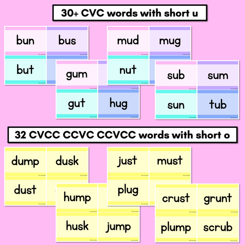 Resource preview 2 for CVC CVCC CCVC Short U Decodable Words and Sentence Cards