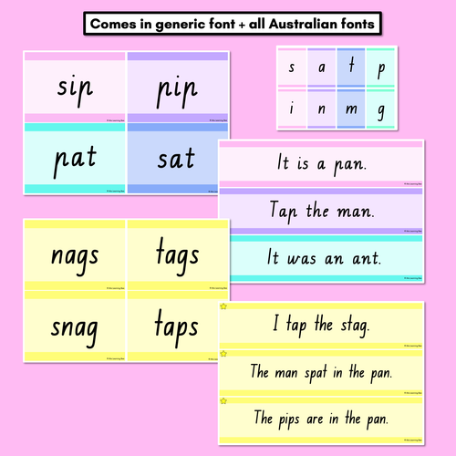 Resource preview 5 for CVC CVCC CCVC Decodable Words and Sentence Cards - Set 1 - s a t p i n m g