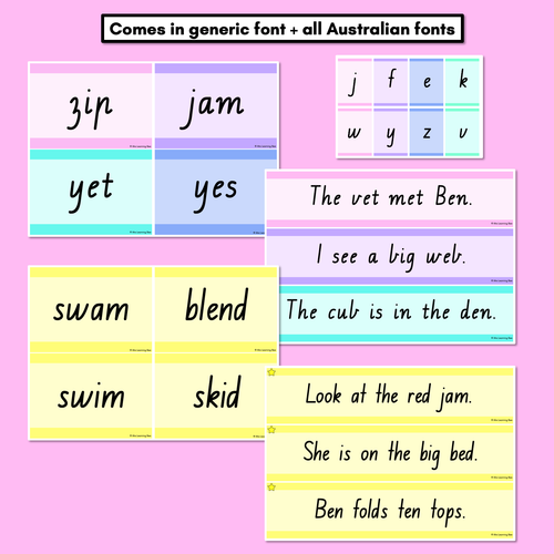 Resource preview 5 for CVC CVCC CCVC Decodable Words and Sentence Cards - Set 3 - j f e k w y z v