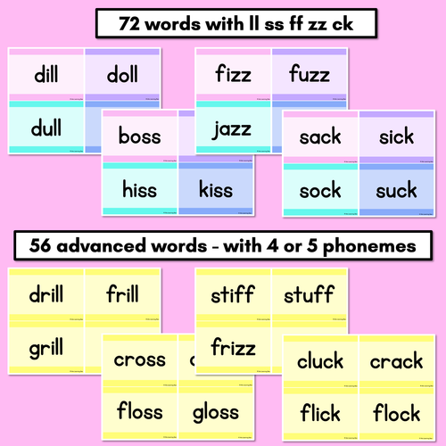 Resource preview 2 for Consonant Digraphs LL SS FF ZZ CK Decodable Words and Sentence Cards