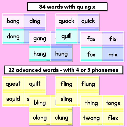 Resource preview 2 for Consonant Digraphs QU NG + X Decodable Words and Sentence Cards