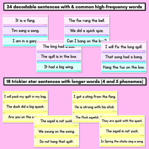 Resource preview 3 for Consonant Digraphs QU NG + X Decodable Words and Sentence Cards