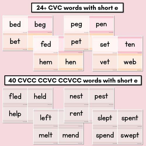 Resource preview 2 for Neutral CVC CVCC CCVC Short E Decodable Words and Sentence Cards 