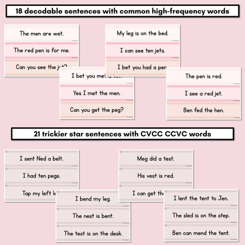 Resource preview 3 for Neutral CVC CVCC CCVC Short E Decodable Words and Sentence Cards 