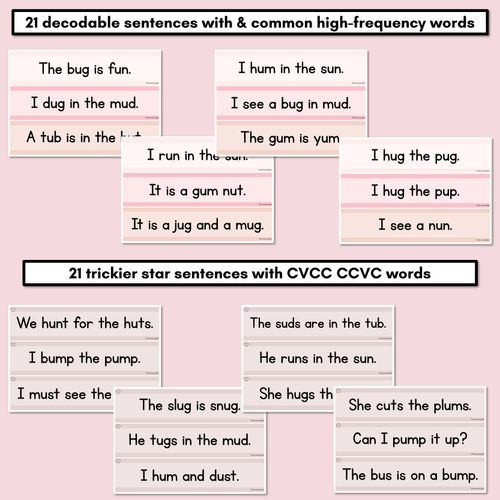 Resource preview 3 for Neutral CVC CVCC CCVC Short U Decodable Words and Sentence Cards 