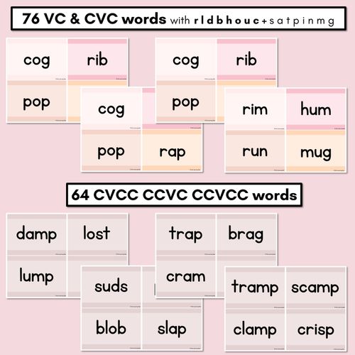 Resource preview 2 for Neutral CVC CVCC CCVC Decodable Words and Sentence Cards - Set 2 - r l d b h o u c 