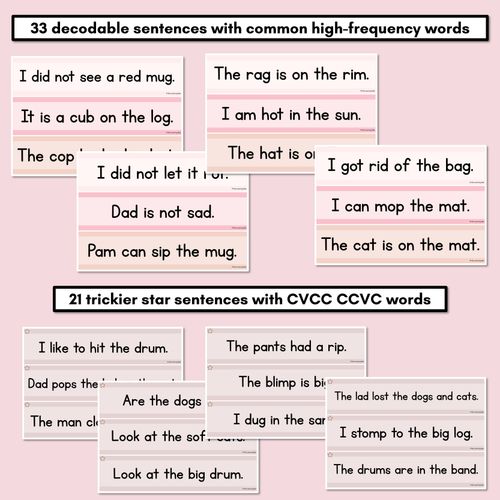 Resource preview 3 for Neutral CVC CVCC CCVC Decodable Words and Sentence Cards - Set 2 - r l d b h o u c 
