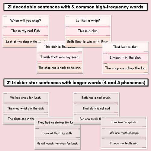 Resource preview 3 for Neutral Consonant Digraphs CH SH TH WH Decodable Words and Sentence Cards 