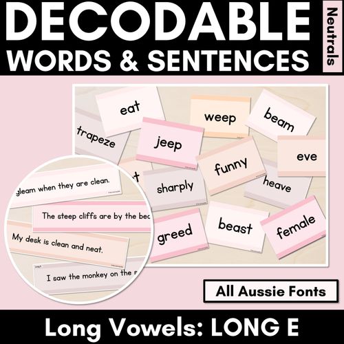 Resource preview 1 for Neutral Long Vowel E Decodable Words and Sentence Cards 