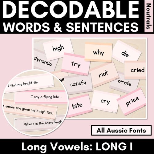 Resource preview 1 for Neutral Long Vowel I Decodable Words and Sentence Cards 