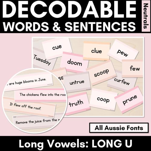 Resource preview 1 for Neutral Long Vowel U Decodable Words and Sentence Cards 