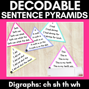 CH SH TH WH WORDS - Decodable Sentences Pyramids - Phonics Fluency