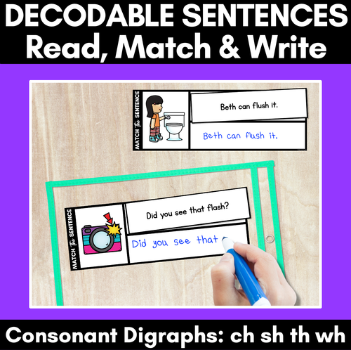 Resource preview 1 for CH SH TH WH Decodable Sentences - Read, Match & Write