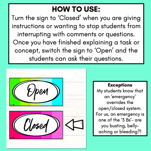 Resource preview 2 for Open & Closed Signs | Classroom Management Tool
