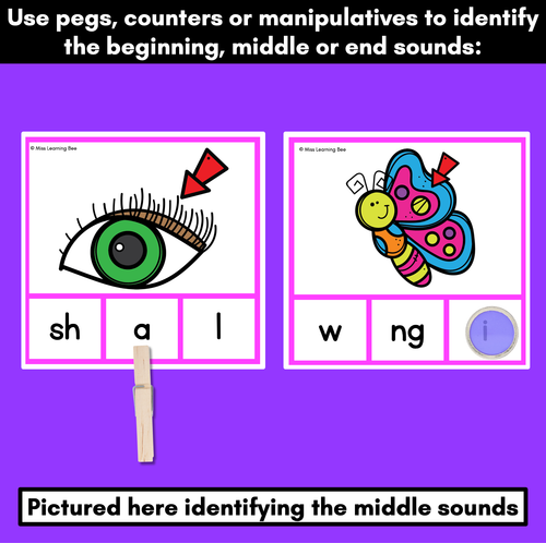 Resource preview 2 for Consonant Digraph Phonics Clip Cards for beginning, middle and end sounds 
