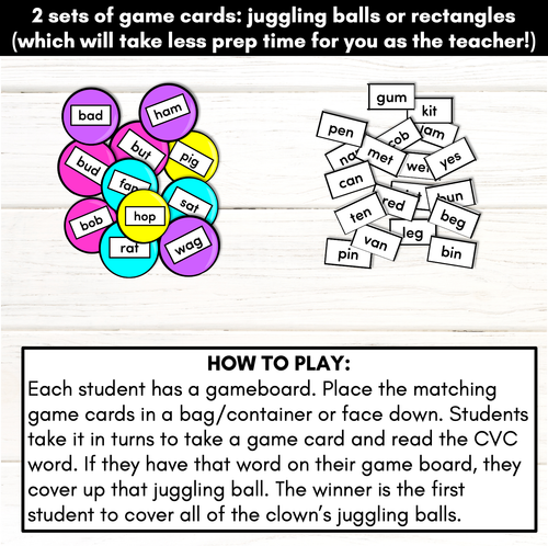 Resource preview 2 for CLOWN TOSS | CVC Phonics Game