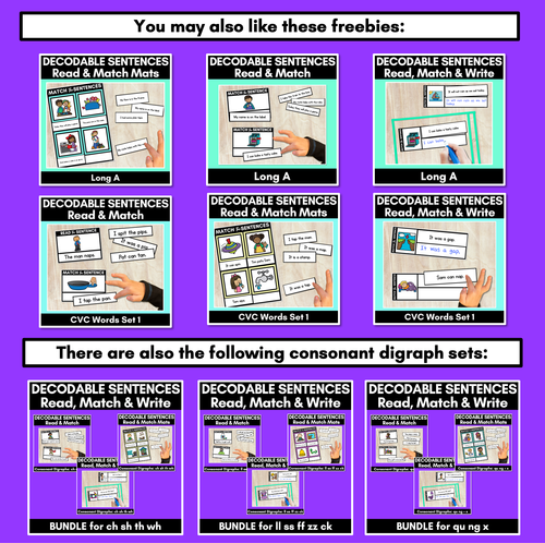 Resource preview 5 for QU NG X Decodable Sentences Mats - Read & Match