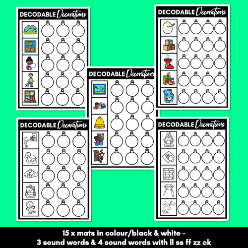 Resource preview 3 for Christmas Phonics Activities - Consonant Digraphs LL SS FF ZZ CK Word Mats