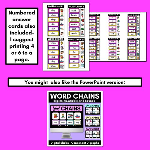 Resource preview 3 for Consonant Digraph Word Chains for Beginning, Middle & End Sounds-Decodable Activities 