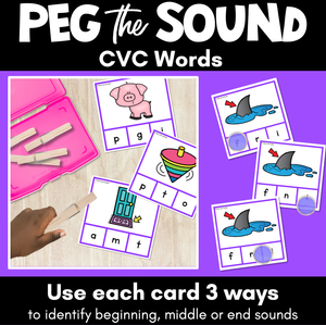 CVC Word Clip Cards for beginning, middle and end sounds - Phonics Task Cards