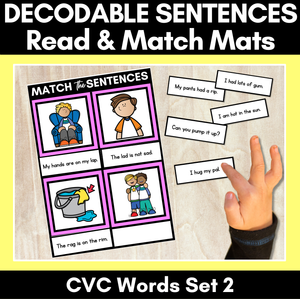 Decodable CVC Sentences Mats - Read & Match Set 2 - CVC Words