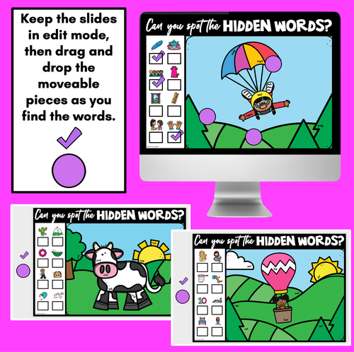 Resource preview 2 for HIDDEN CVC WORD SLIDES - Digital Phonics Game for CVC words
