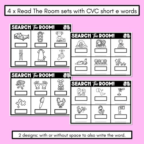 Resource preview 2 for READ THE ROOM - Decodable Words Phonics Activity - CVC Short E Words 