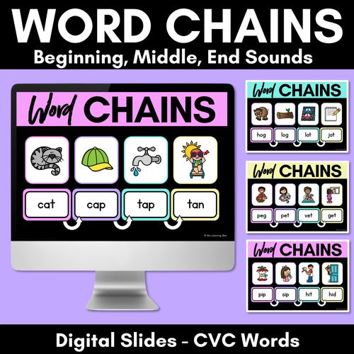 Resource preview 1 for CVC Word Chains for Beginning, Middle & End Sounds - Decodable PowerPoint 