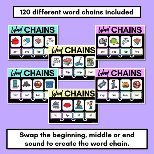 Resource preview 2 for CVC Word Chains for Beginning, Middle & End Sounds - Decodable PowerPoint 
