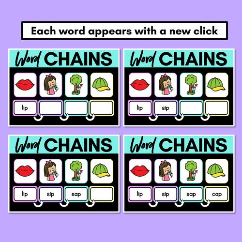 Resource preview 3 for CVC Word Chains for Beginning, Middle & End Sounds - Decodable PowerPoint 