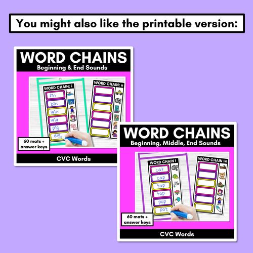Resource preview 4 for CVC Word Chains for Beginning, Middle & End Sounds - Decodable PowerPoint 